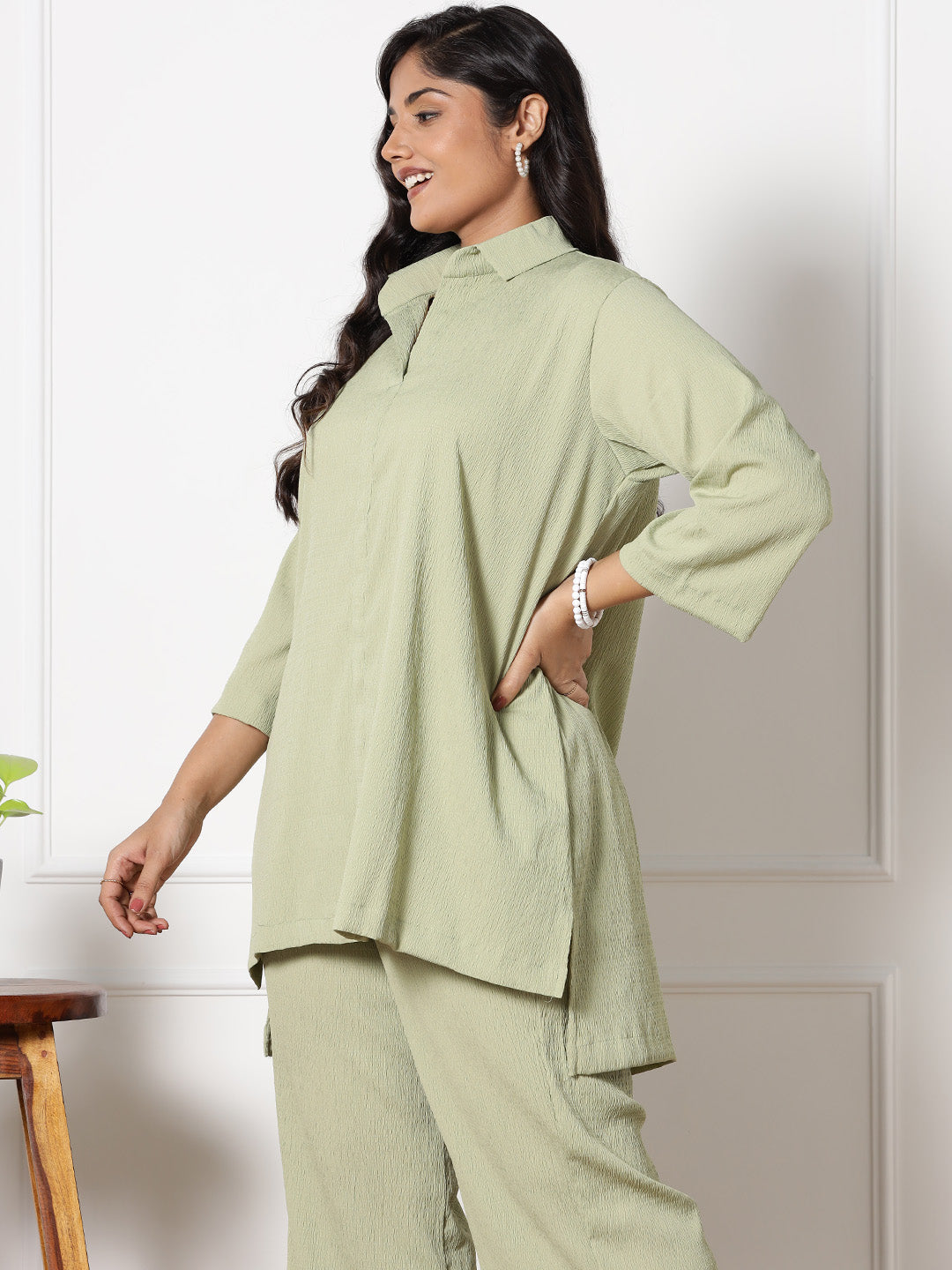 SageGreen Textured ShirtTop