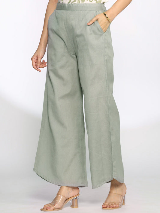 Grey Cotton Curved Palazzos