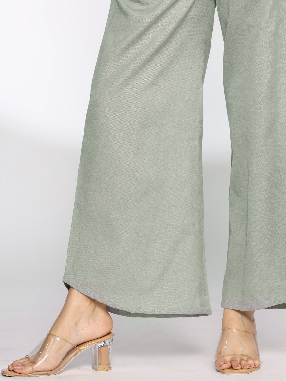 Grey Cotton Curved Palazzos