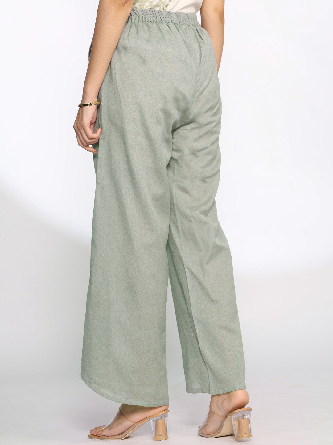 Grey Cotton Curved Palazzos