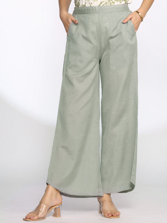 Grey Cotton Curved Palazzos