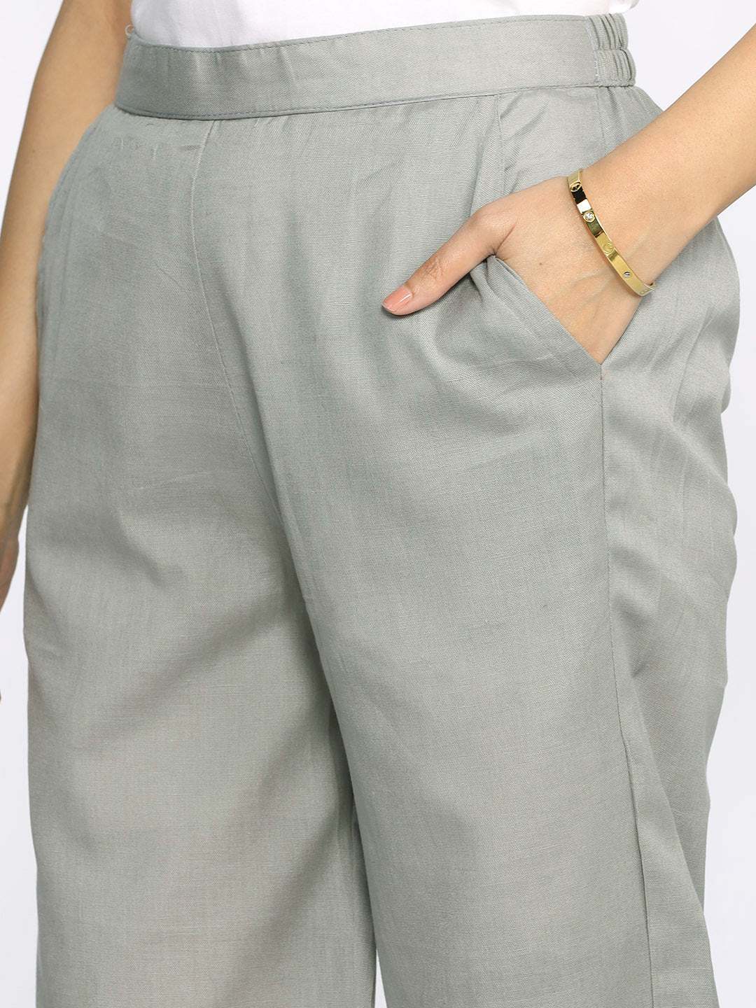 SageGrey Cotton Knee-Length Shorts