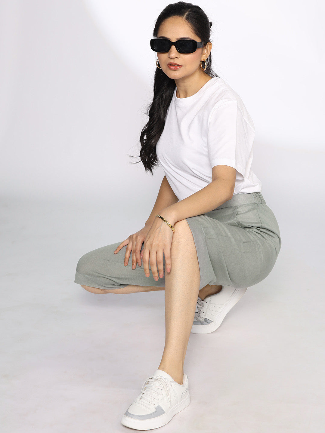 SageGrey Cotton Knee-Length Shorts