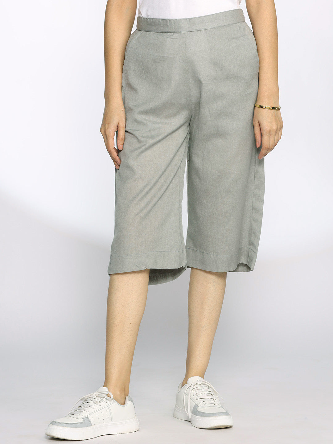 SageGrey Cotton Knee-Length Shorts