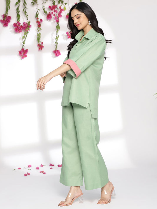Sagegreen CottonSlub ShirtTop