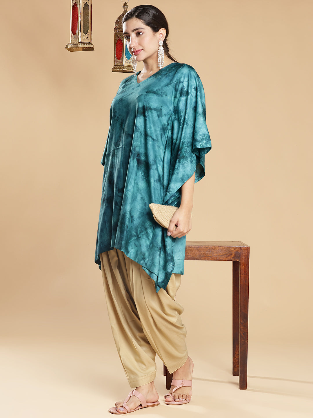 SeaGreen Rayon TieDyeKurta - LaMer