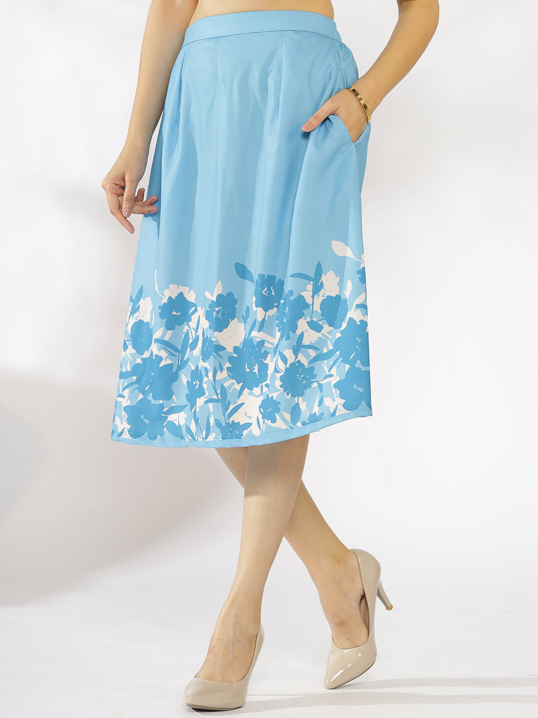 SkyBlue Printed A-Line Skirt - BlueFables