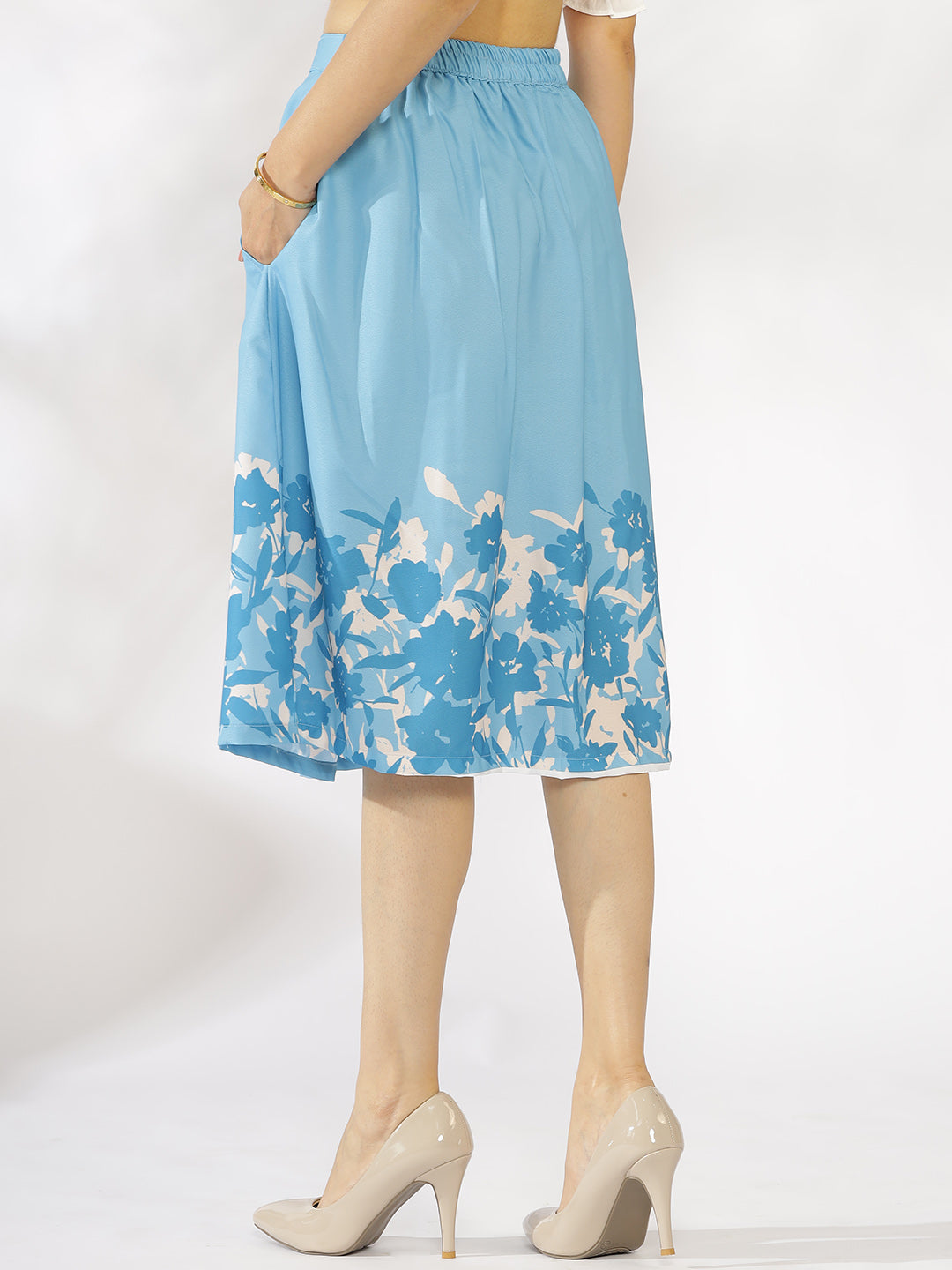 SkyBlue Printed A-Line Skirt - BlueFables
