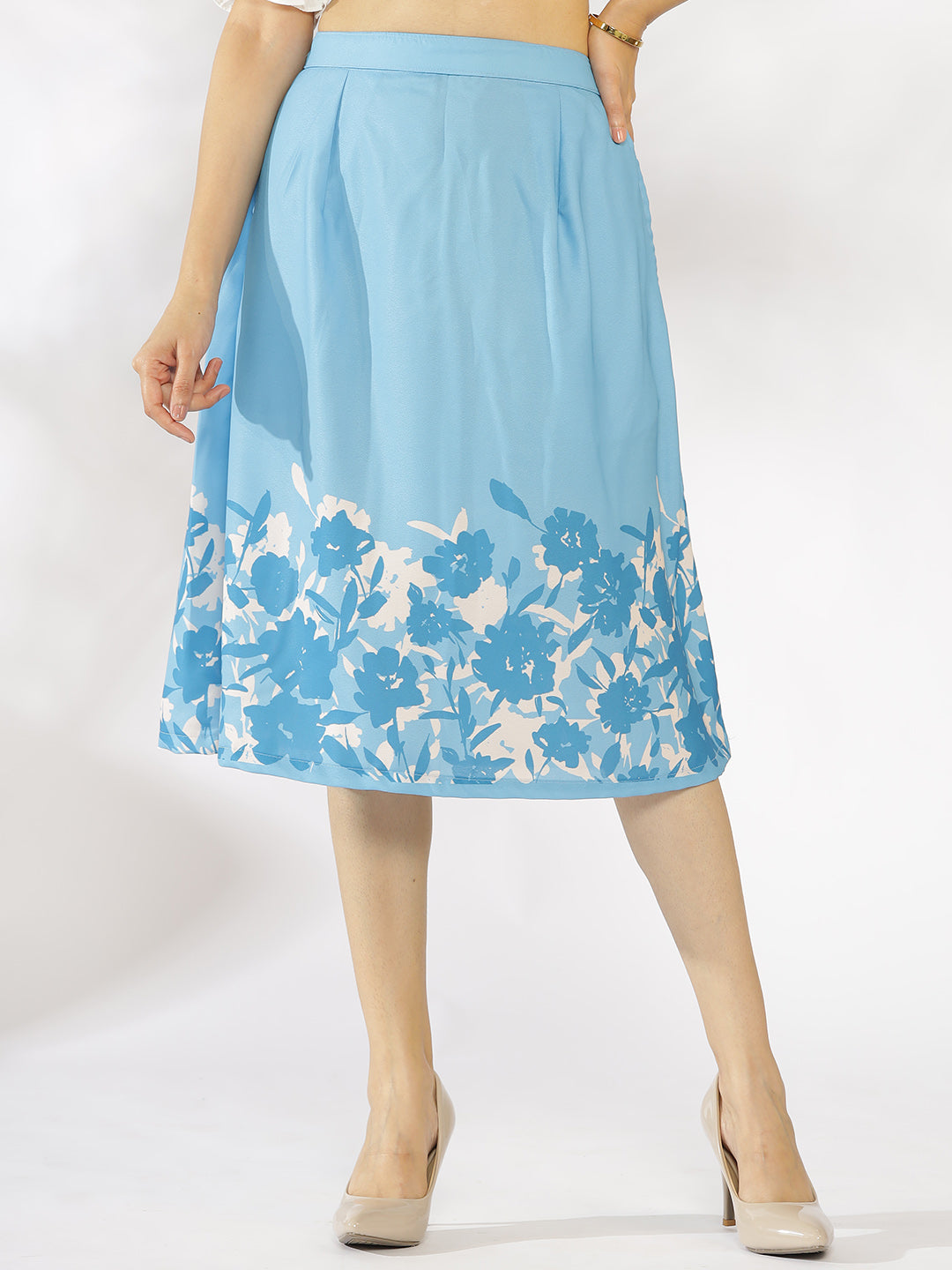 SkyBlue Printed A-Line Skirt - BlueFables