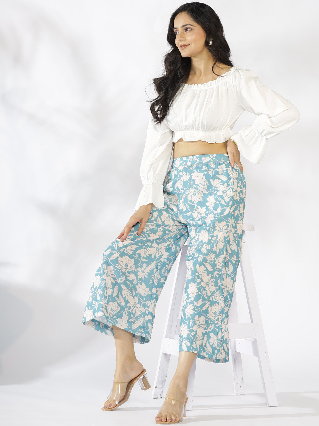 SkyBlue Printed Culottes - BluePoppy