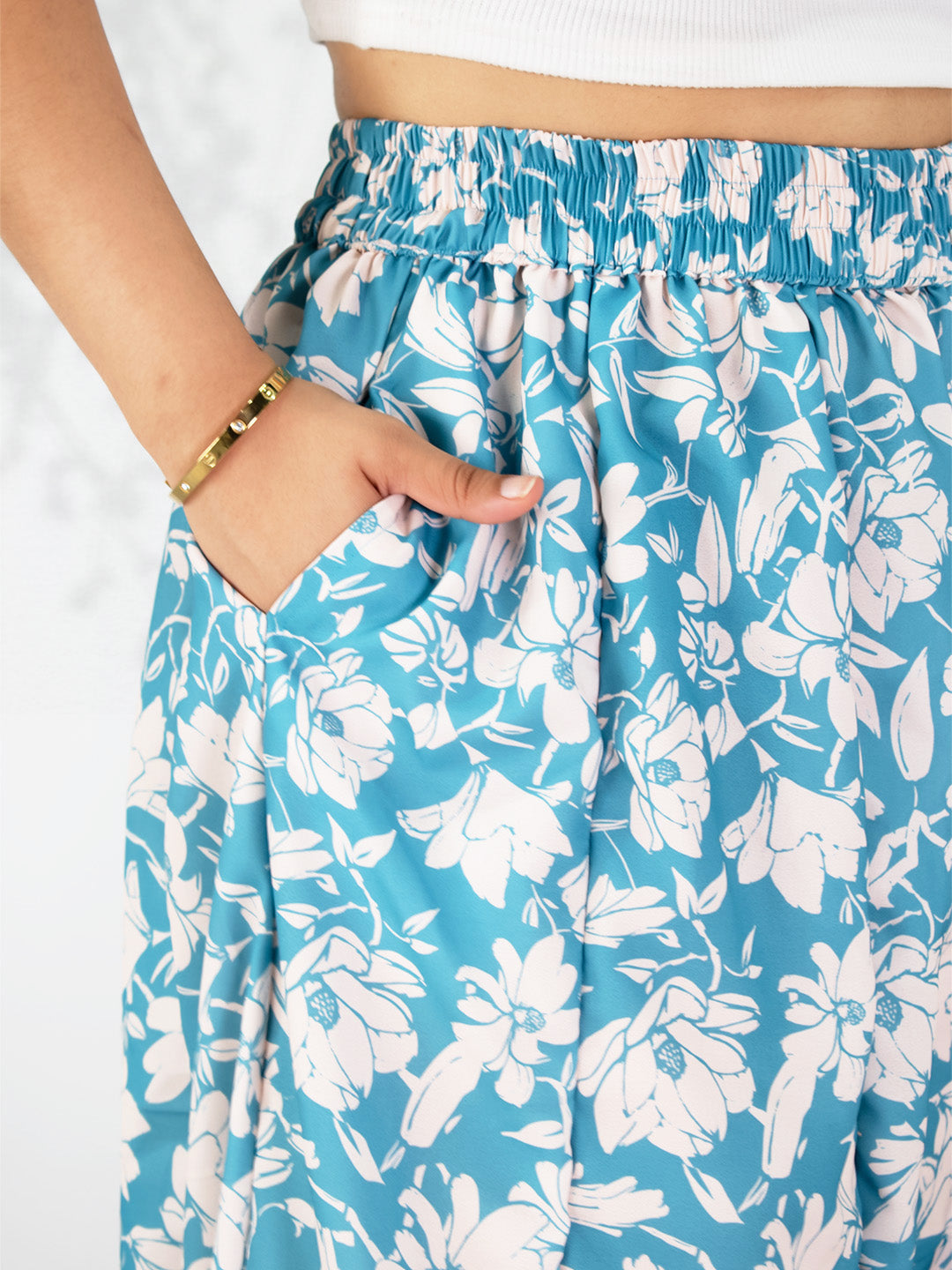 SkyBlue Printed Flared Palazzo - BluePoppy