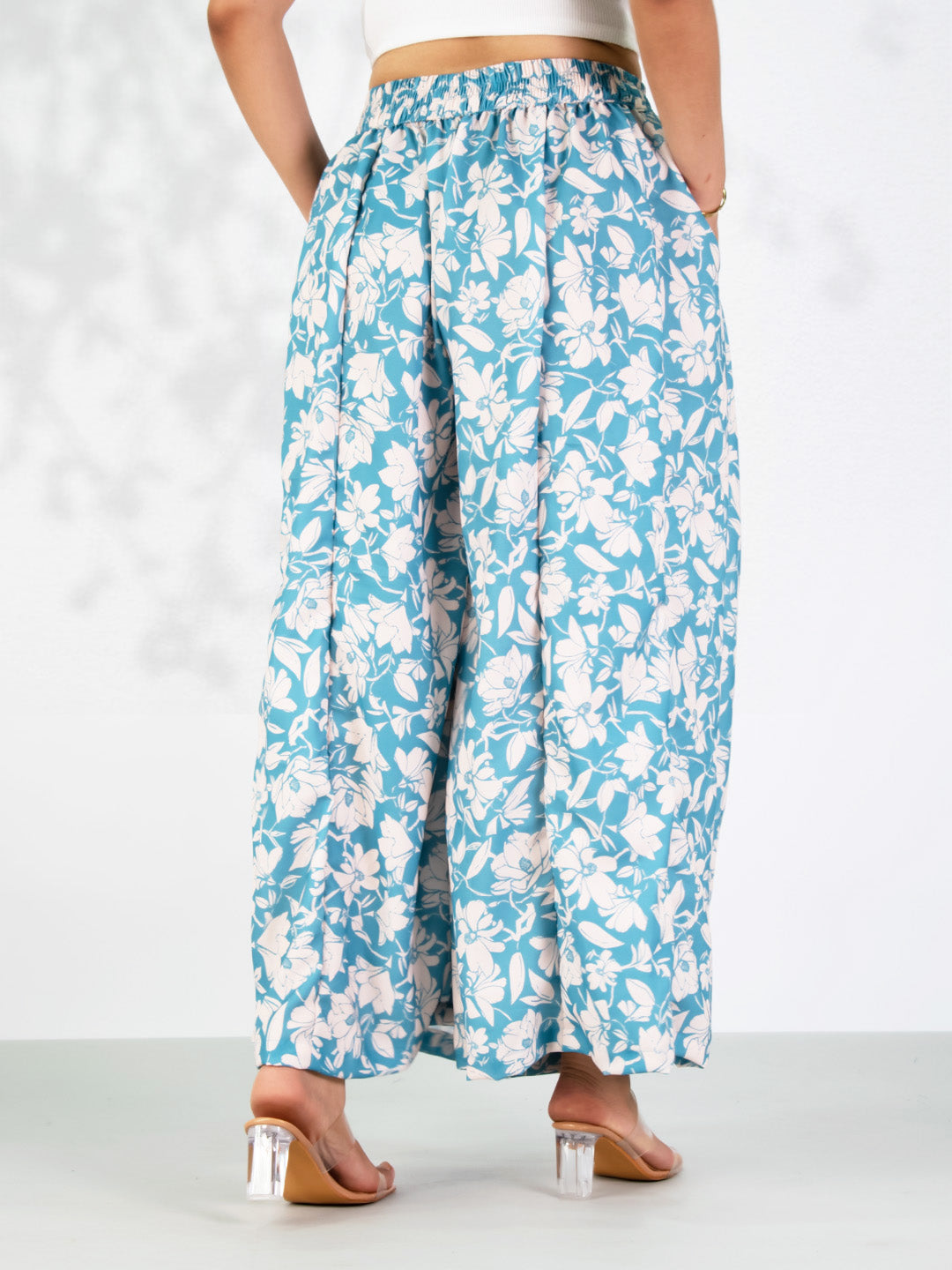 SkyBlue Printed Flared Palazzo - BluePoppy