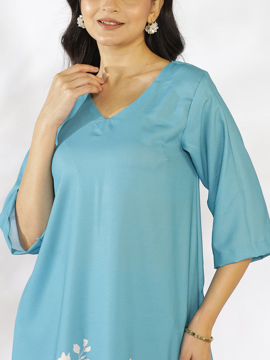 SkyBlue Printed Kurti & Palazzo Pants - SkyBloom
