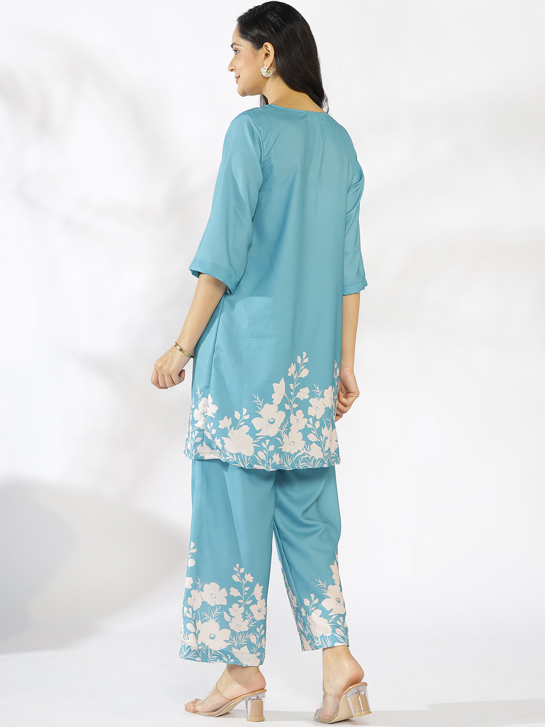 SkyBlue Printed Kurti & Palazzo Pants - SkyBloom