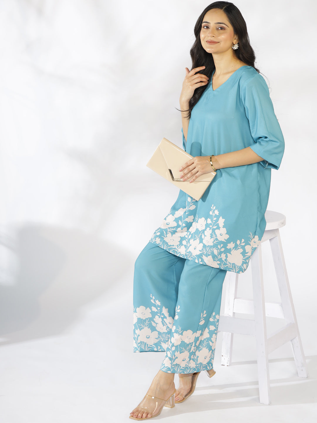 SkyBlue Printed Kurti & Palazzo Pants - SkyBloom