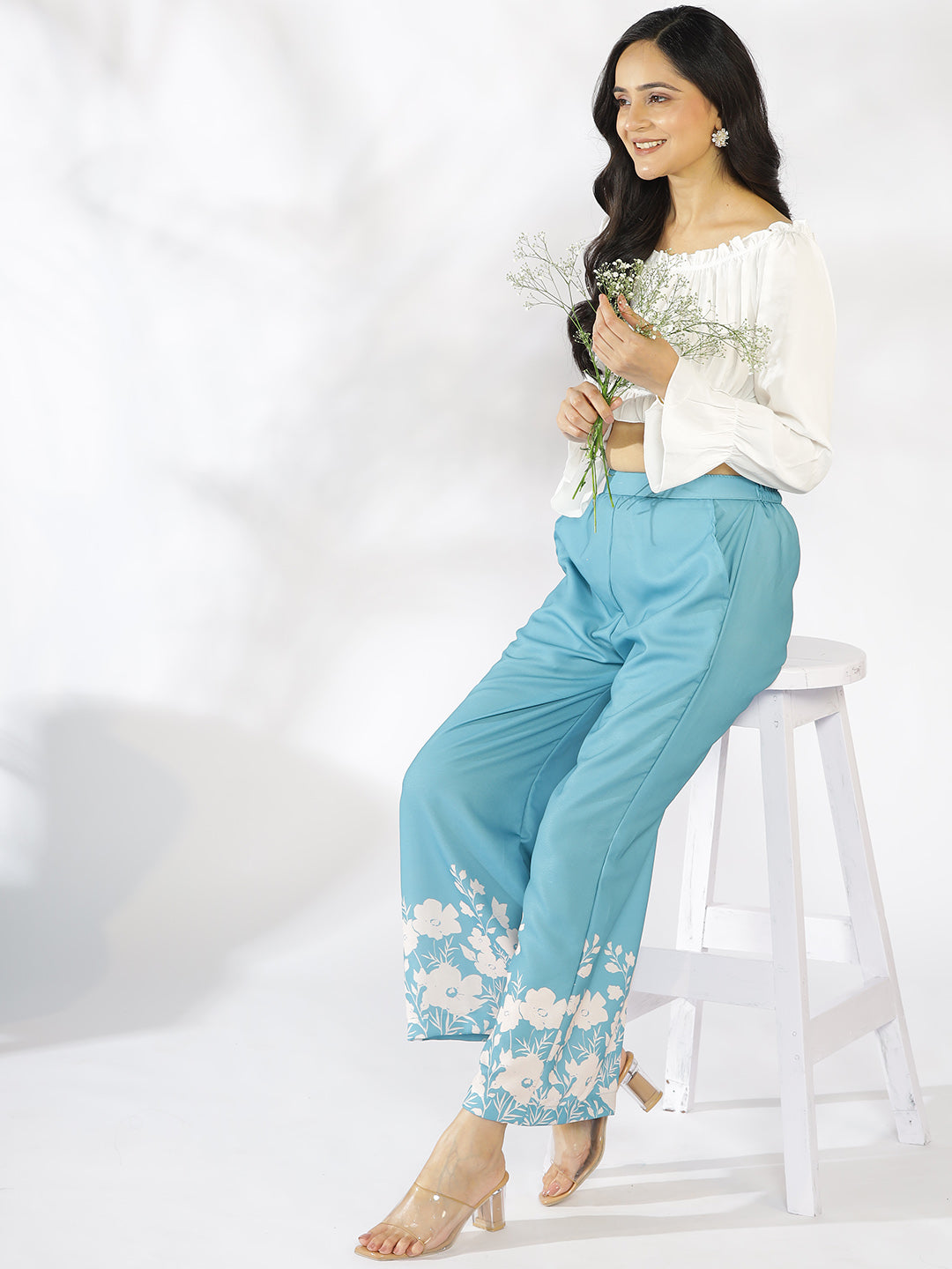SkyBlue Printed Palazzo Pants - SkyBloom