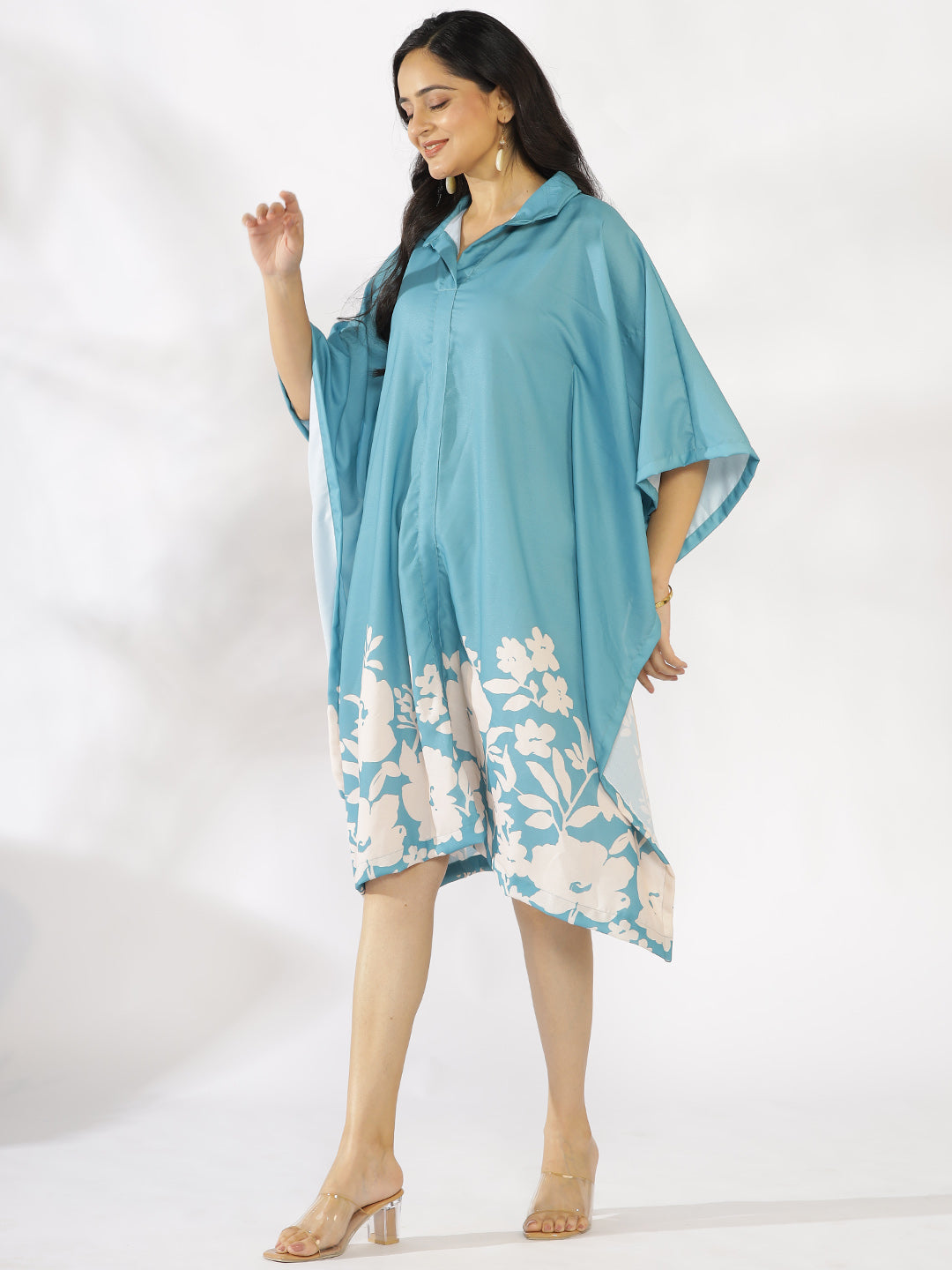 SkyBlue Printed Shirt Kaftan - BlueFleur