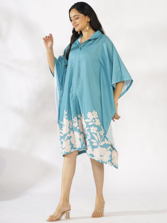 SkyBlue Printed Shirt Kaftan - BlueFleur