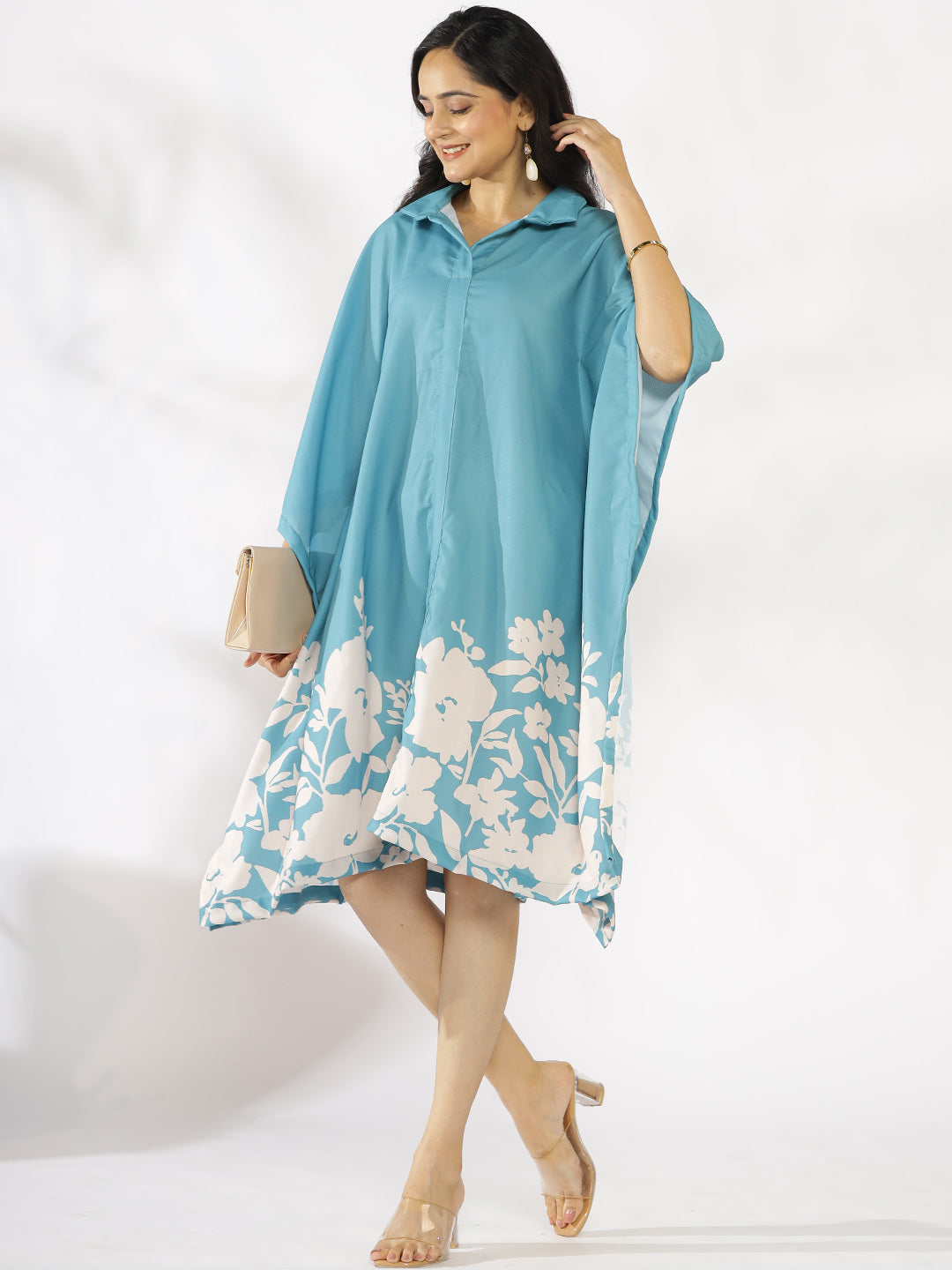 SkyBlue Printed Shirt Kaftan - BlueFleur