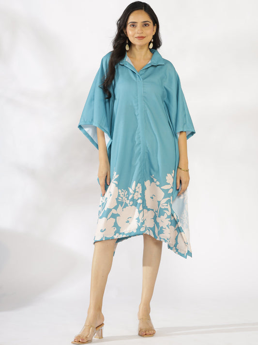 SkyBlue Printed Shirt Kaftan - BlueFleur
