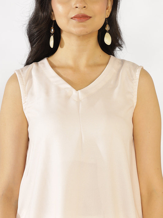 SkyBlue Printed V-Neck Sleeveless Kurti & Curved Palazzos - AquaFern