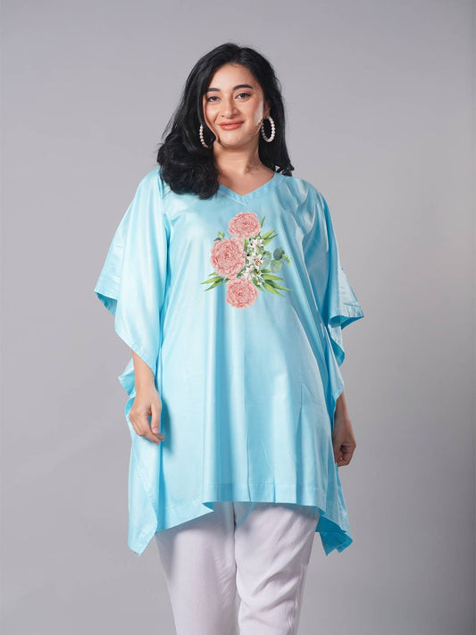 SkyBlue Rayon KaftanKurta - BlueBliss