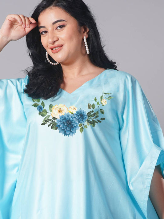 SkyBlue Rayon KaftanKurta - DelicateBeauty