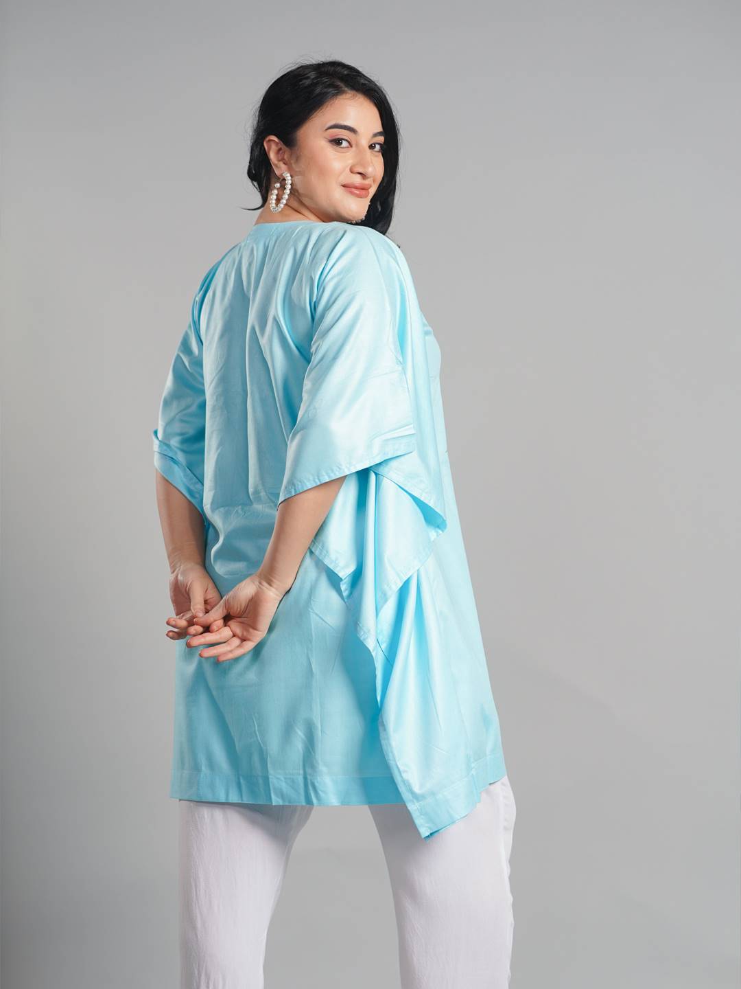 SkyBlue Rayon KaftanKurta - DelicateBeauty