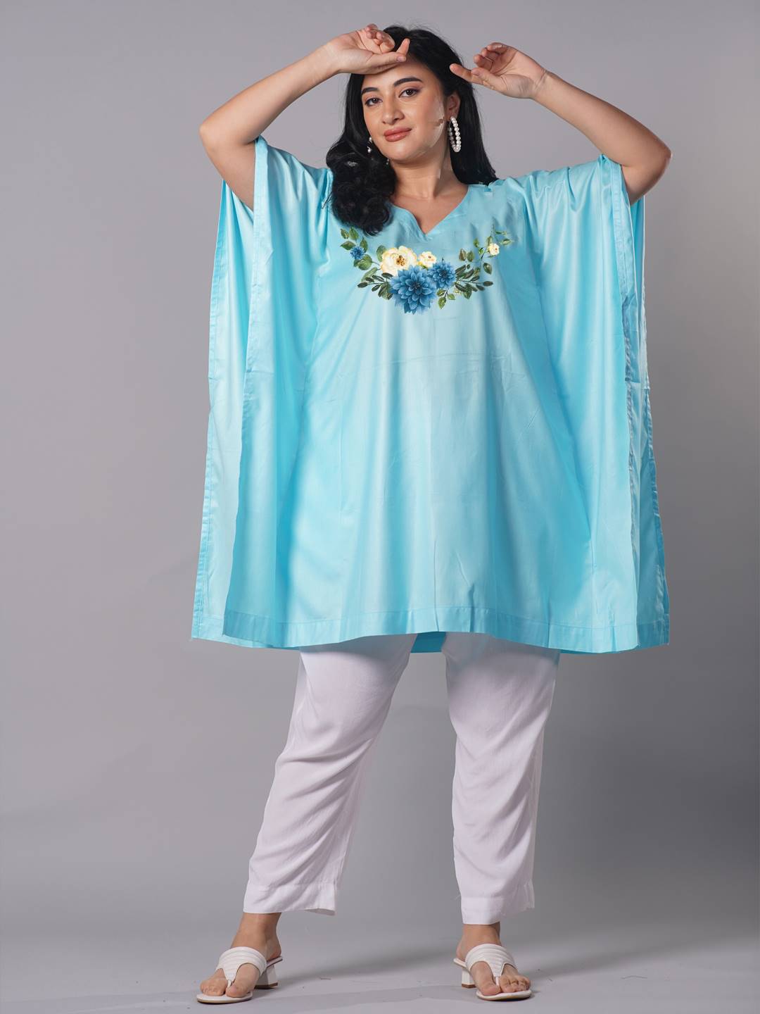 SkyBlue Rayon KaftanKurta - DelicateBeauty