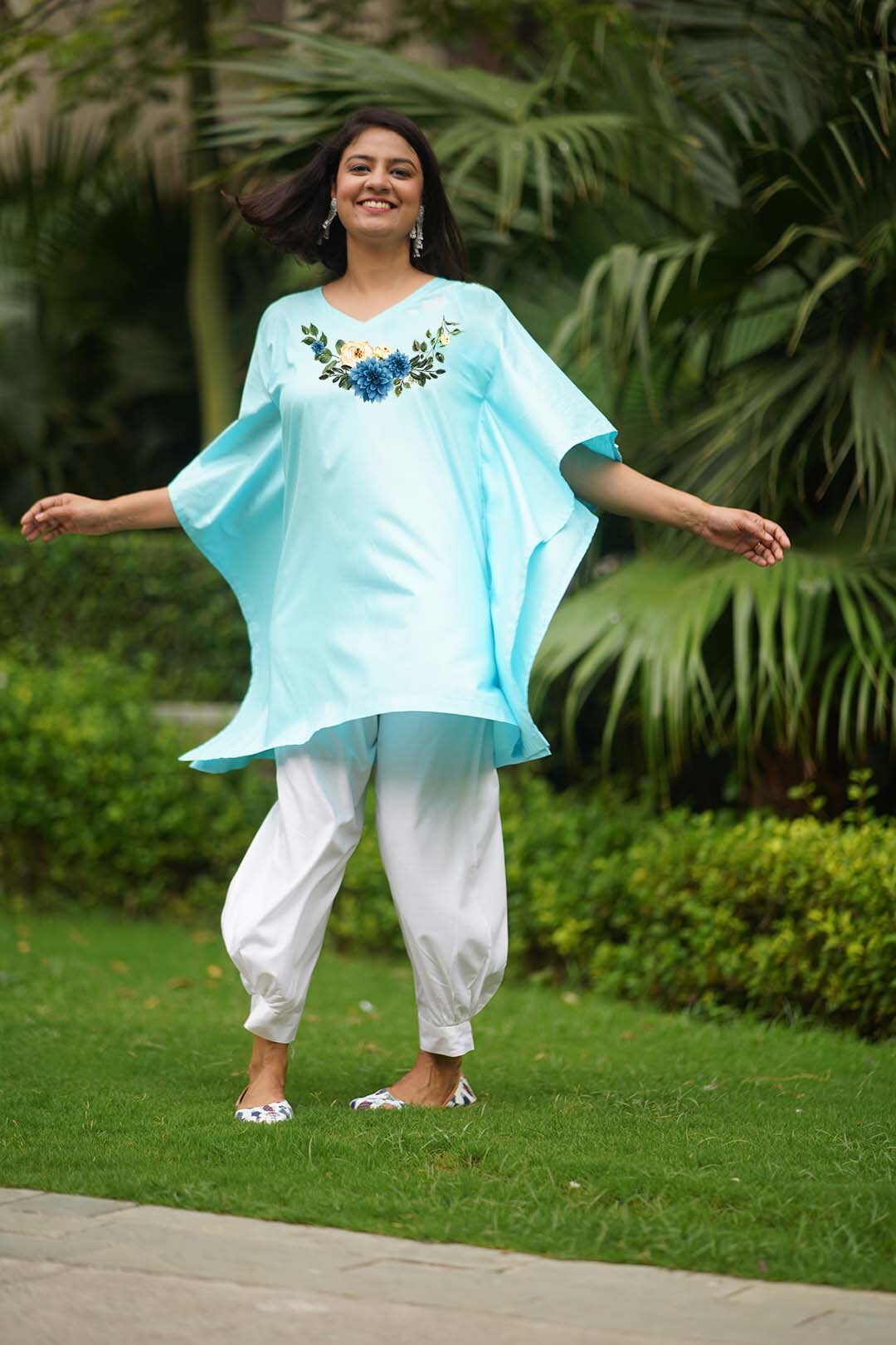 SkyBlue Rayon KaftanKurta - DelicateBeauty