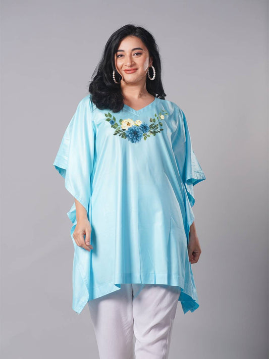 SkyBlue Rayon KaftanKurta - DelicateBeauty