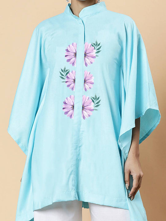 SkyBlue Rayon MandarinKurti - LilacSkies