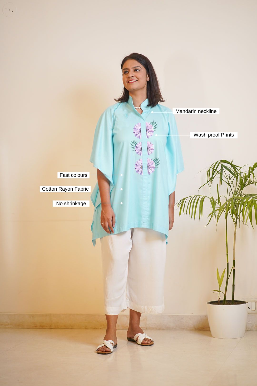 SkyBlue Rayon MandarinKurti - LilacSkies