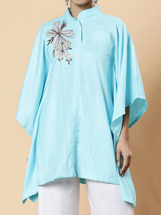 SkyBlue Rayon MandarinKurti - Whimsy