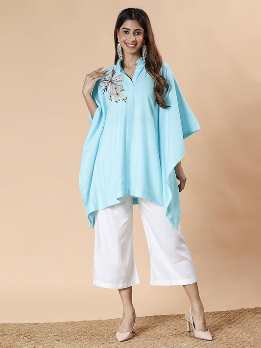 SkyBlue Rayon MandarinKurti - Whimsy