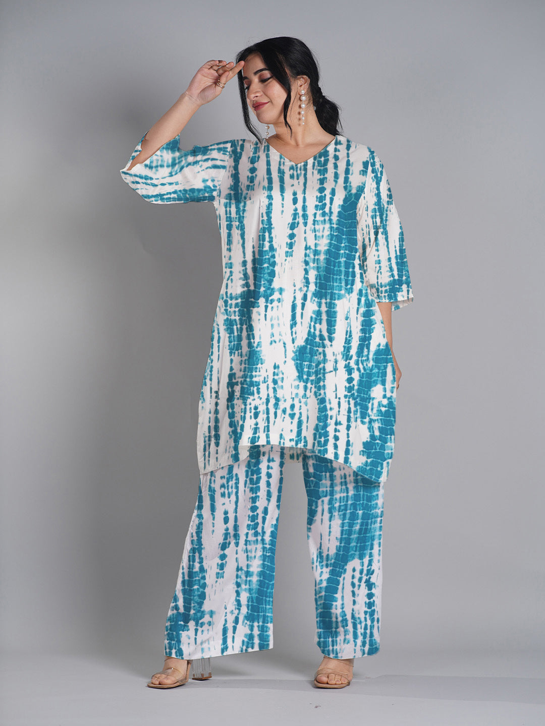 SkyBlue Rayon Shibori Kurti