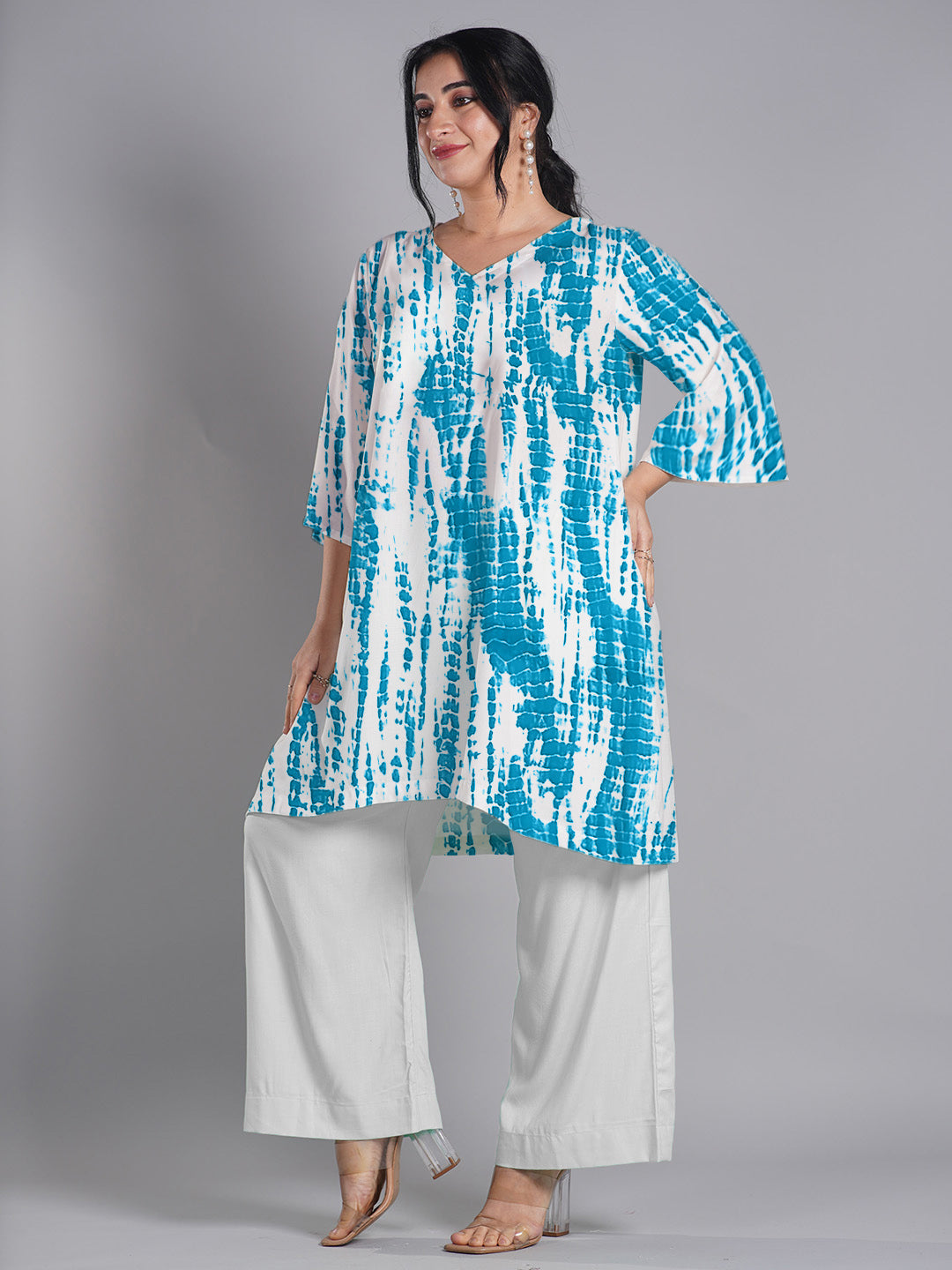 SkyBlue Rayon Shibori Kurti