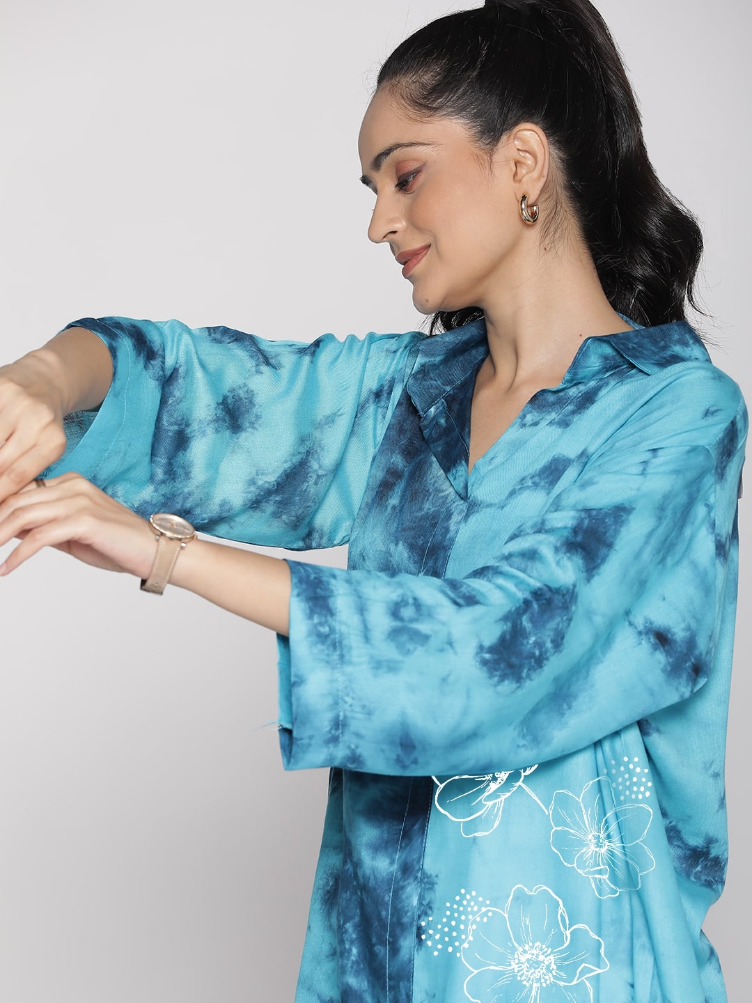 SkyBlue TieDye ShirtTop - FloraGlow