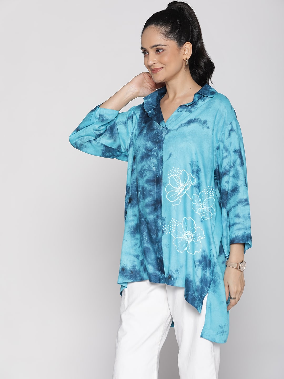 SkyBlue TieDye ShirtTop - FloraGlow