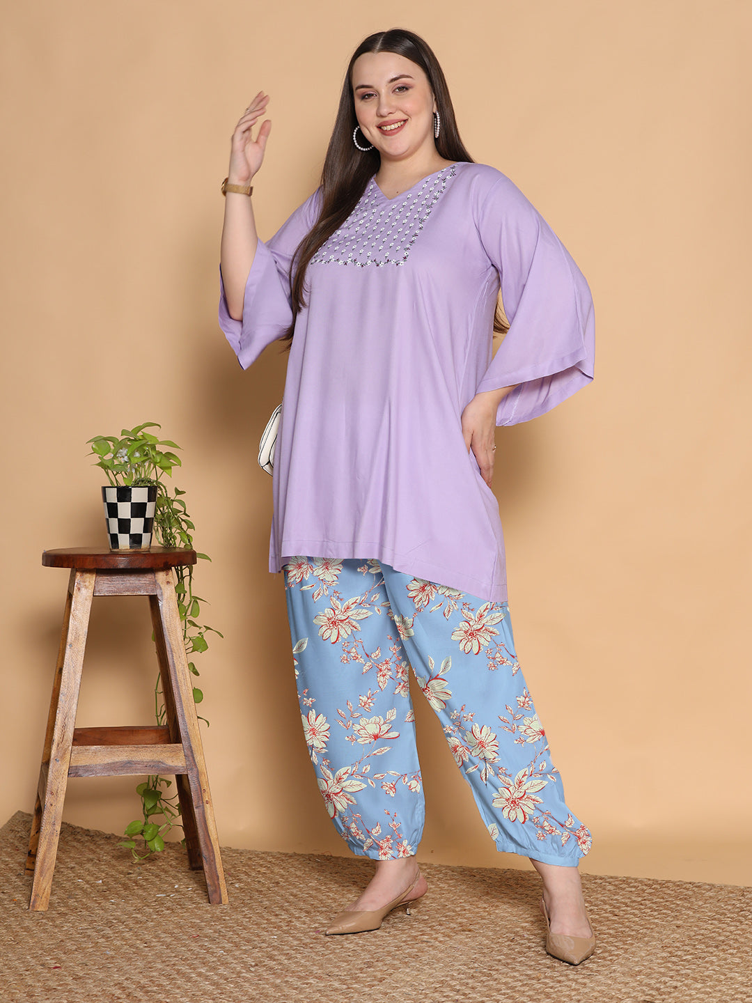 SkyBluePrinted Rayon Balloon Salwar - FloraFiesta