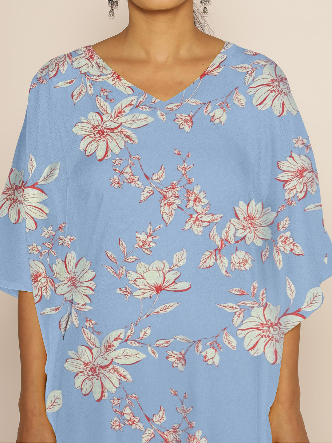 SkyBluePrinted Rayon LongKurta - FloraFiesta