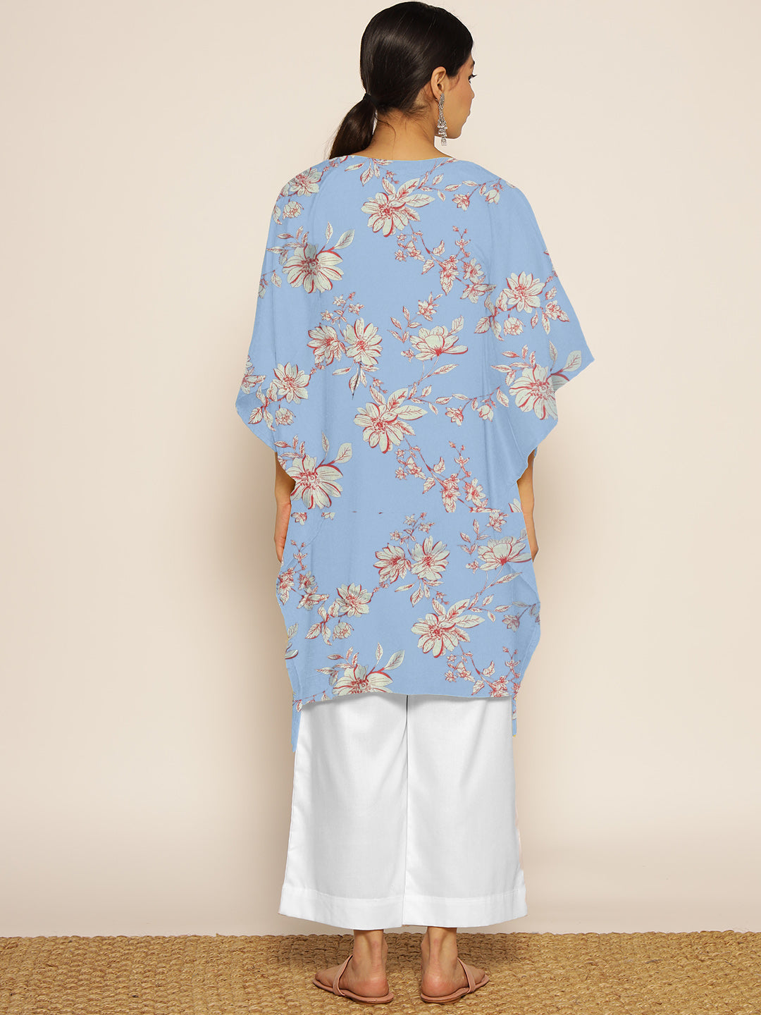 SkyBluePrinted Rayon LongKurta - FloraFiesta