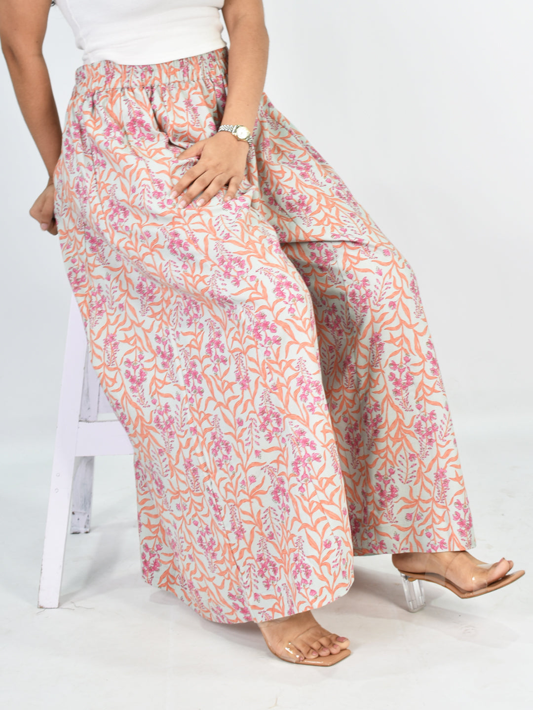 Printed Rayon Flared Palazzo - CoralMeadow
