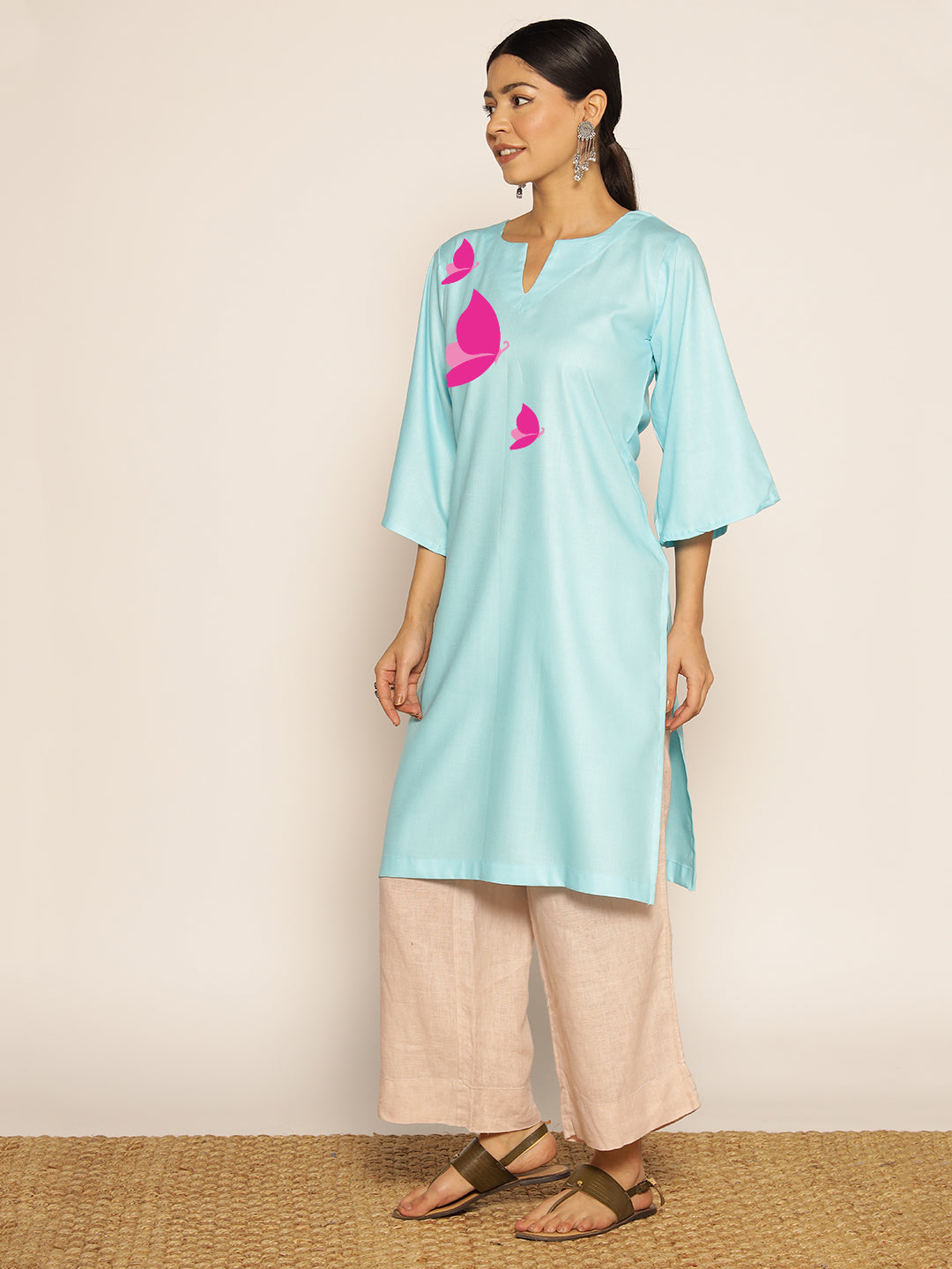 Skyblue Rayon LongKurta - Amba