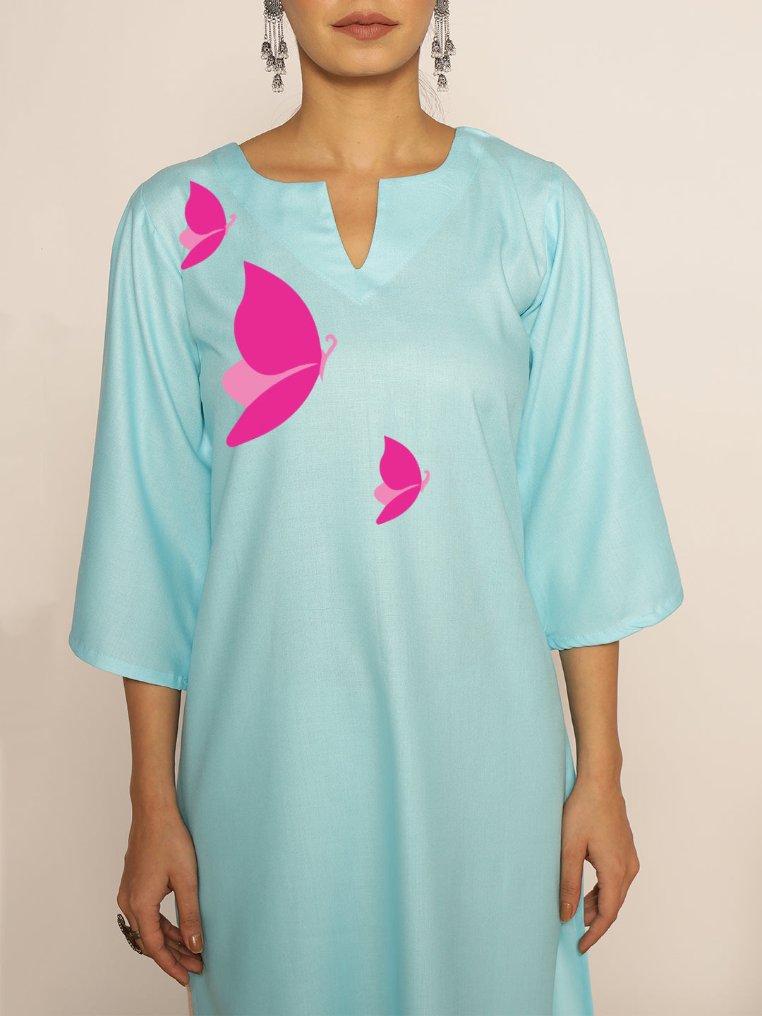 Skyblue Rayon LongKurta - Amba