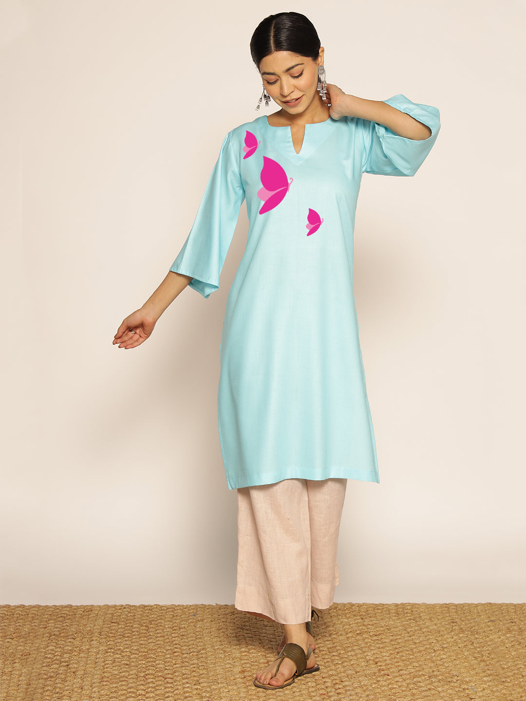 Skyblue Rayon LongKurta - Amba
