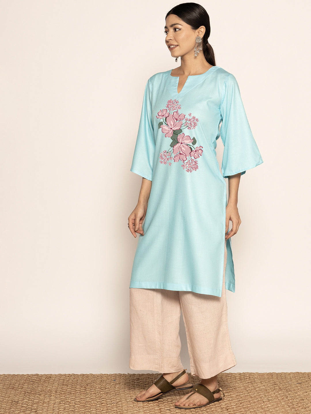 Skyblue Rayon LongKurta - Kumuda