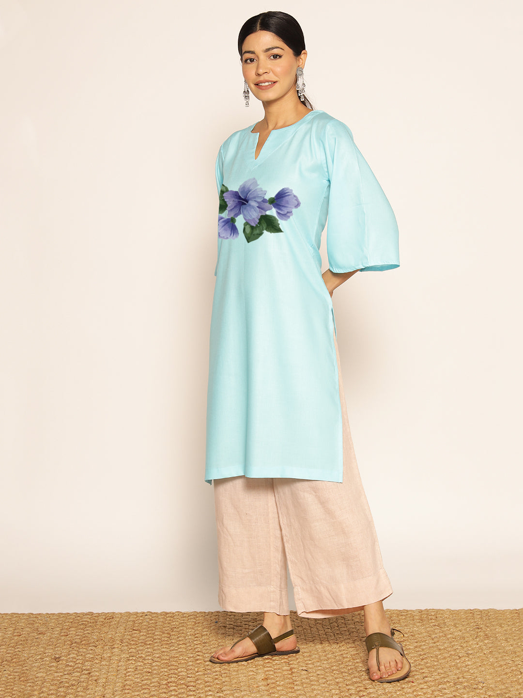 Skyblue Rayon LongKurta - Neelaja