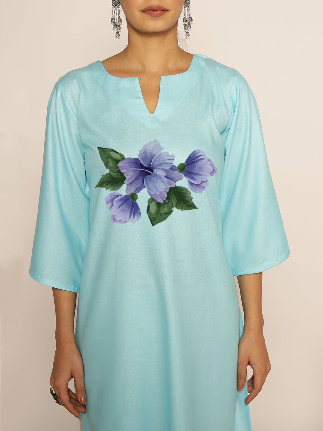Skyblue Rayon LongKurta - Neelaja