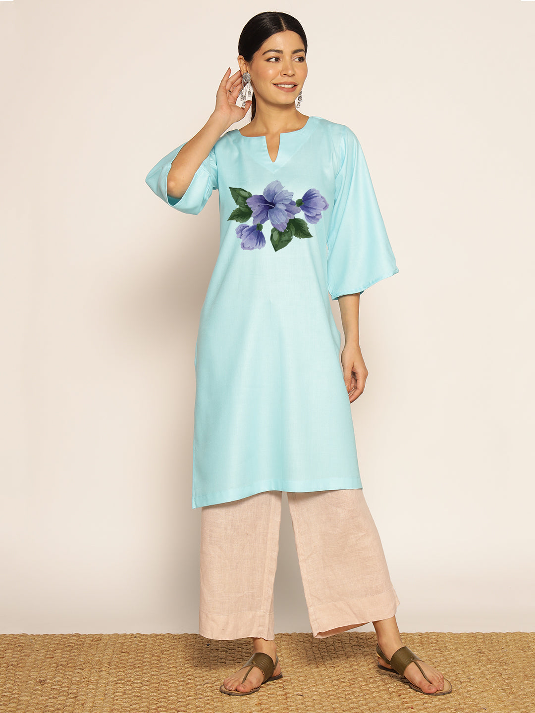 Skyblue Rayon LongKurta - Neelaja